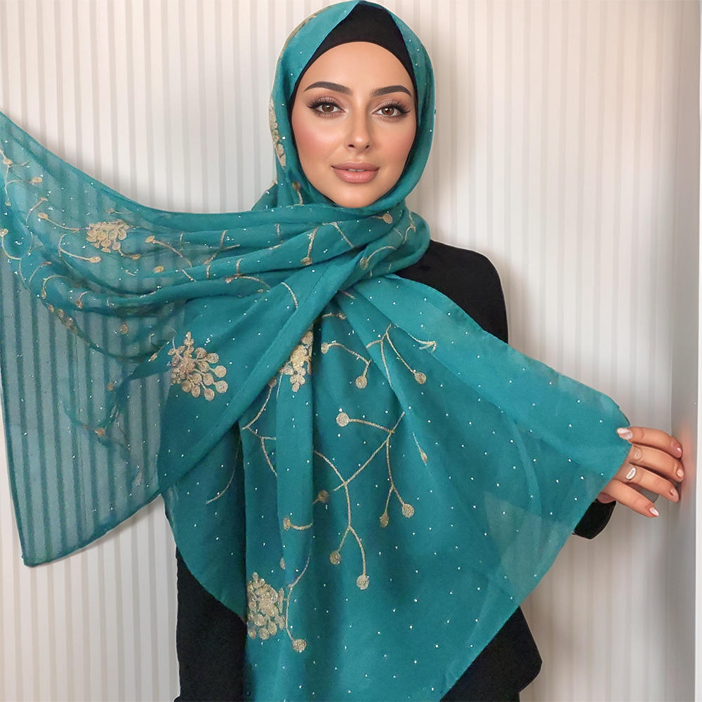 Elegant Chiffon Hijab with Delicate Flower Embroidery